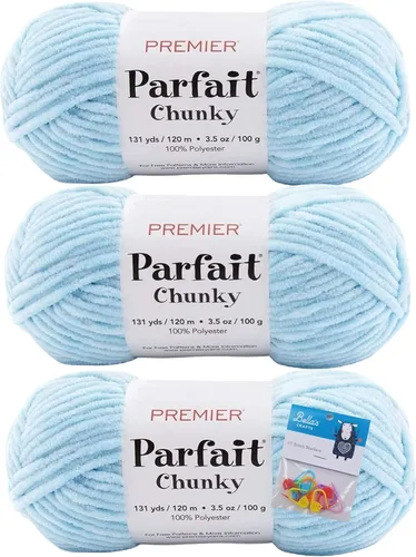 Miniatura 24 de Premier Yarns Parfait - Hilo de felpilla grueso, 3.5 onzas, peso súper voluminoso, paquete de 3 unidades con soportes para punto de Bella (chocolate)