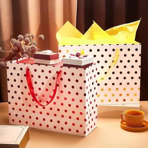 Miniatura 4 de Henoyso 8 bolsas de regalo extra grandes de 16 pulgadas, con puntos metálicos, bolsas de regalo con asas y papel para Navidad, boda, vacaciones