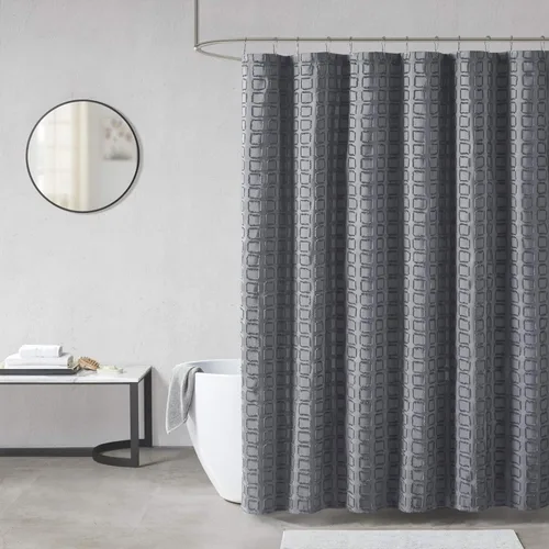 Miniatura 7 de Madison Park Metro - Ducha de baño, diseño texturizado con recortes, cortinas modernas de tela de baño de privacidad de mediados de siglo, 72 x 72