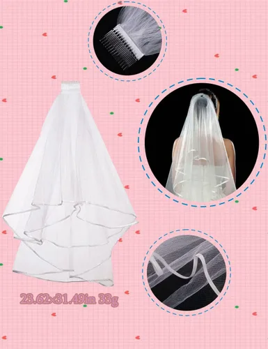 Miniatura 2 de Kit de novia para despedida de soltera: 1 velo de boda de novia en cascada con peine, 1 banda de satén para novia, 1 insignia, 1 cordón de pierna, 1