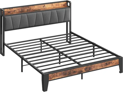 Miniatura 9 de LIKIMIO Armazón de cama completa, cabecera con almacenamiento y estación de carga, sólido y estable, sin ruido, no necesita somier, fácil montaje