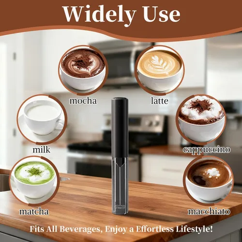 Miniatura 2 de Espumador de leche eléctrico recargable con tapa, espumador portátil de café negro, agitador eléctrico compacto para bebidas con leche, capuchino