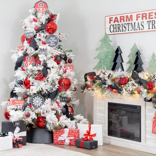 Miniatura 5 de AuldHome Design Bandejas de madera para árbol de Navidad (Juego anidado de 2, negro), bandejas decorativas de estilo rústico para servir en Navidad