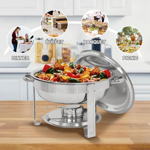 Miniatura 6 de Super Deal - Plato redondo de acero inoxidable de 5 cuartos de galón, para catering, cena y bufé, Plateado