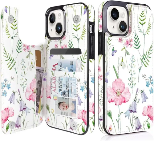 Miniatura 45 de uCOLOR Funda compatible con iPhone 15 de 6.1 pulgadas con ranura para tarjetero, función atril, doble cierre magnético y bloqueo RFID, funda de 6.1