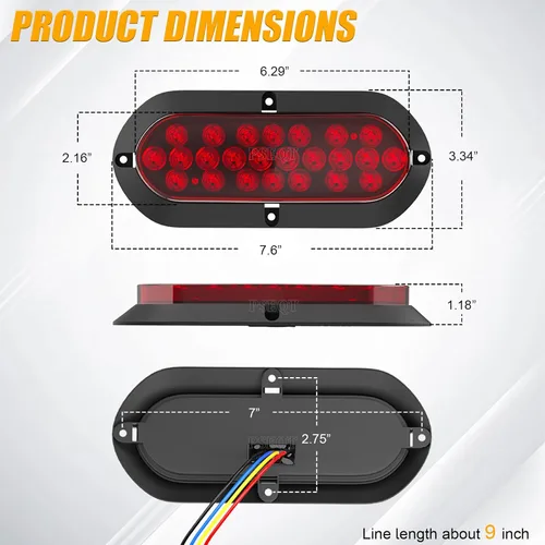 Miniatura 7 de PSEQT Luces traseras LED rojas de 6 pulgadas para remolque, 24 LED, ovaladas, parada de freno, giro trasero, marcador de identificación, luces Rojo
