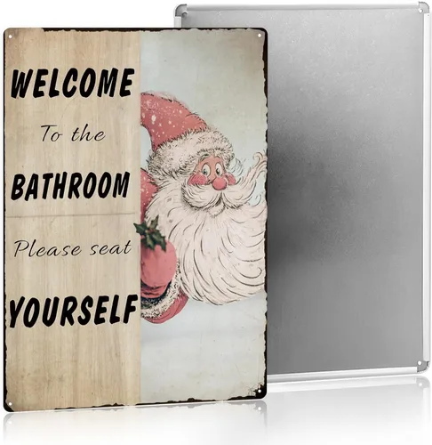 Divertida Decoración Navideña de Baño Letrero de Metal Vintage de Santa Linda Decoración Navideña Regalos de Fiestas Letrero de Metal Vintage Para
