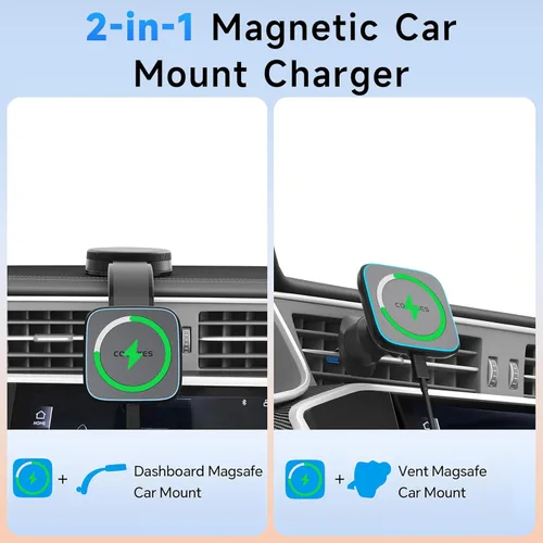 Miniatura 2 de Cargador de montaje para automóvil MagSafe con carga inalámbrica rápida de 15 W, soporte magnético para teléfono para automóvil