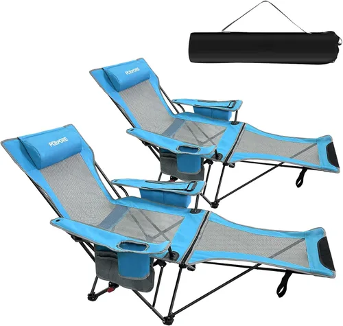 Miniatura 9 de Silla de camping reclinable de 4 posiciones con reposapiés, cómoda para adultos, tumbona plegable de 265 libras, silla de playa de malla con bolsa