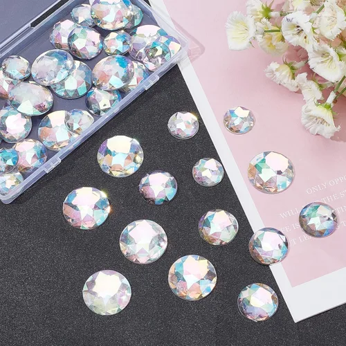 Miniatura 6 de FINGERINSPIRE 30 diamantes de imitación acrílicos redondos con parte trasera plana de 1.181 in con contenedor, gemas circulares de cristal Ab