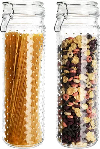 Yesland 2 tarros de vidrio de 60 onzas para almacenamiento de alimentos con tapa hermética, soporte grande para fideos, contenedor de almacenamiento