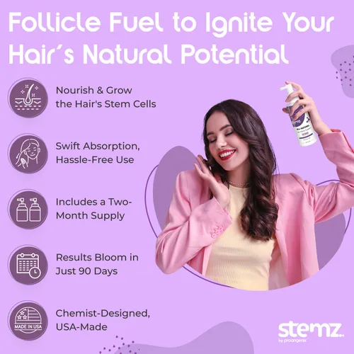 Miniatura 3 de Stemz - Estimulador de folículos pilosos para mujeres, alternativa natural al minoxidil y al aceite de crecimiento del cabello, péptidos de musgo