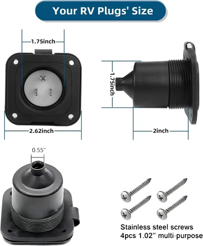Miniatura 3 de SVNR Entrada con brida de 15 amperios de 125 V, enchufe de entrada macho NEMA 5-15P certificado ETL, 2 polos de 3 cables con cubierta impermeable