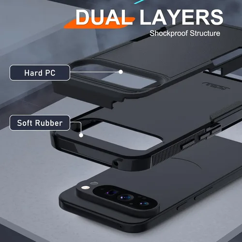 Miniatura 2 de Janmitta Funda para Google Pixel 9 Pro XL con protector de pantalla + protector de lente de cámara + correa de muñeca, resistente a prueba de NEGRO