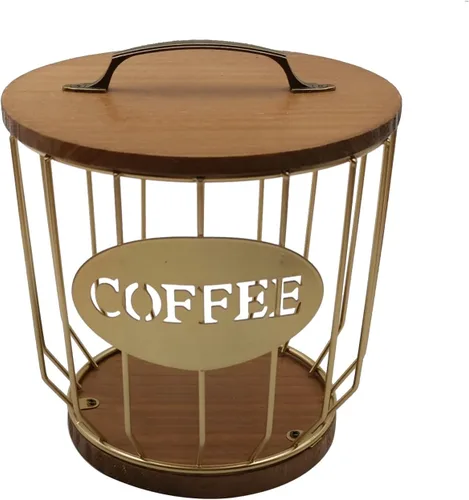 Miniatura 10 de Soporte cuadrado para cápsulas de café con tapa y base de madera, cesta de almacenamiento de cápsulas de café de alambre de gran capacidad