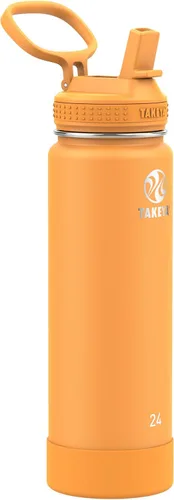 Takeya Actives - Botella de agua de 24 onzas con tapa con popote, aislamiento de acero inoxidable de doble pared, apta para lavavajillas y sin BPA,