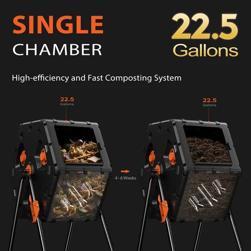 Miniatura 3 de Compostador Giratorio de 22.5 Galones/85L, Contenedor de Compost Fácil de Ensamblar para Exteriores, Compostador Rotativo de 360° para Jardín, Patio