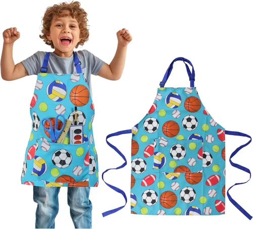Delantal para niños - cocina, jardinería, artista, pintura, limpieza, horneado, cerámica, chef, cocina, regalo para niños, niñas Balón deportivo