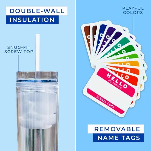 Miniatura 2 de STRATA CUPS 12 Vasos Transparentes Delgados con Tapas y Popotes Vaso Reutilizable de 16oz de Pared Doble Transparente con Tapa y Popote, Vasos