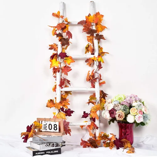 Miniatura 5 de DearHouse 4 piezas de hojas de arce de otoño, 5.9 pies/pieza, guirnalda de vid colgante artificial de otoño, follaje de otoño, decoración de Acción