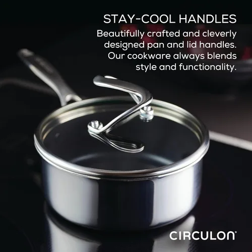 Miniatura 6 de Circulon Clad - Juego de utensilios de cocina, ollas y sartenes de acero inoxidable con tecnología híbrida SteelShield y antiadherente, 11 piezas