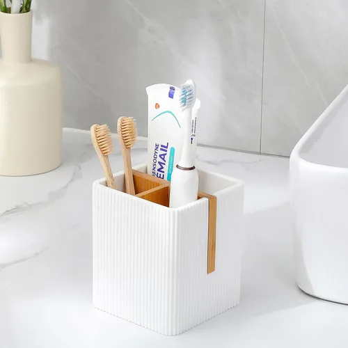 Miniatura 4 de rejomiik Portacepillos de dientes para encimeras de baño, 3 ranuras para cepillado eléctrico de dientes y almacenamiento de pasta dental, soporte