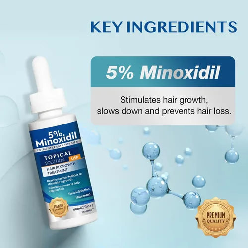Miniatura 2 de Minoxidil al 5% para Crecimiento del Cabello para Hombres y Mujeres: Suero de Tratamiento de Regeneración de Barba Extra Fuerte con Minoxidil