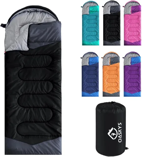 Miniatura 27 de Oaskys - Saco de dormir para acampar, para 3 estaciones, clima cálido y fresco, verano, primavera, otoño, ligero, resistente al agua, para adultos