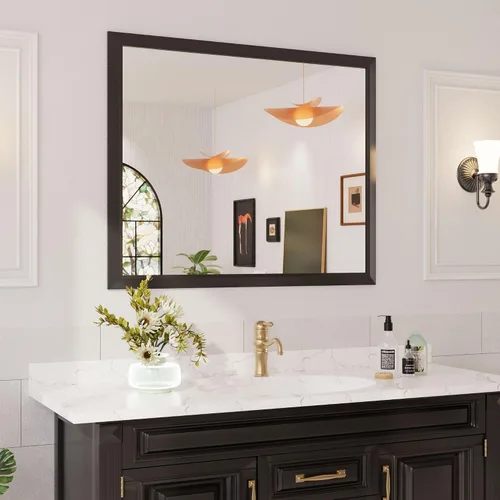Miniatura 17 de Amorho Espejo de Baño Negro, Espejos de Pared de 24x30 Pulgadas con Marco de Metal Grueso para Sobre el Fregadero, Dormitorio, Sala de Estar