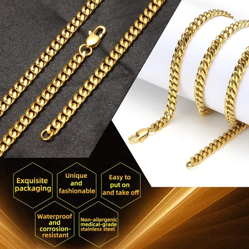 Miniatura 2 de SytsLNKXXX Collar de cadena cubana Miami para hombres y mujeres, acero inoxidable 316L de 40.236in de ancho, 18"20"22"24" de largo, joyería de hip