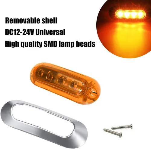 Miniatura 5 de ALFU 10 luces LED ámbar DC12V-24V 4 LED indicadoras de marcador lateral lámpara delantera trasera luz interior con bisel cromado universal