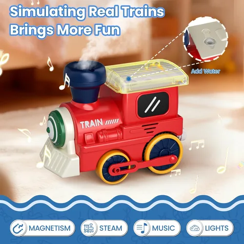Miniatura 3 de Juego de tren eléctrico para niños pequeños con sonido y luces, juguetes de tren de conexión magnética con pistas y señales de tráfico, regalo