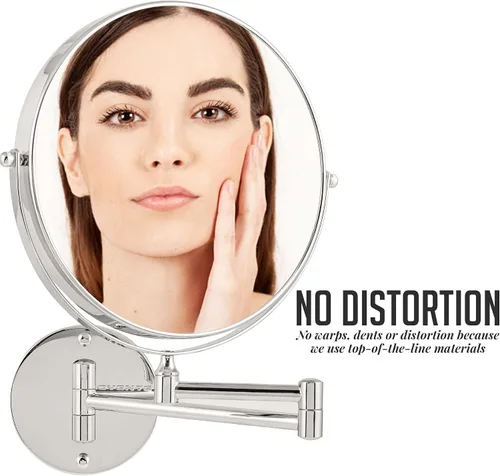 Miniatura 4 de OVENTE Espejo de maquillaje montado en la pared de 7 pulgadas con aumento 1X/10X, espejo redondo de tocador de baño de doble cara, diseño giratorio