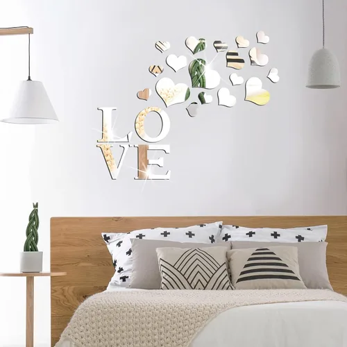 Miniatura 5 de Letras 3D para el hogar, decoración de pared, espejo acrílico, calcomanías de pared para sala de estar, letras de amor y corazones