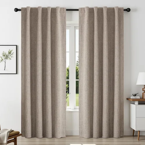 Miniatura 15 de CUCRAF Juego de 2 paneles de cortinas 100% opacas de lino de 84 pulgadas de largo, con pestaña trasera y bolsillo para barra para sala de estar
