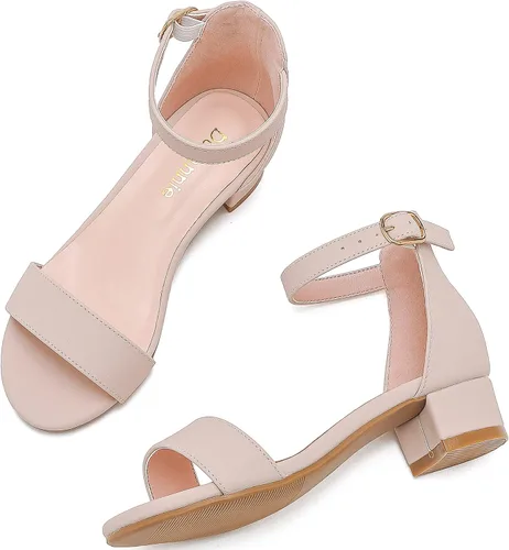 Miniatura 4 de Dufannie - Sandalias de vestir de tacón bajo para niñas pequeñas y grandes, con correa para el tobillo, punta abierta, para usar en fiestas de boda