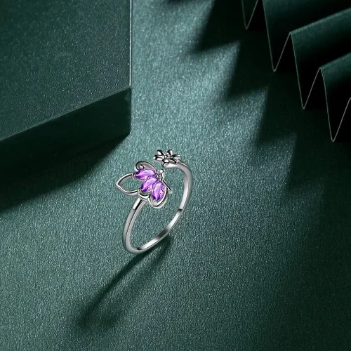 Miniatura 3 de 925 Sterling Silver Birthstone Butterfly Jewelry Women Crystal Animal Cute Butterflies Birthday NecklaceEarringRingBracelet Sets Birth Stone