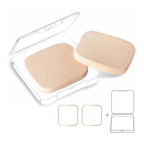Miniatura 4 de OWLFAVO 2 esponjas de maquillaje redondas con 1 estuche de viaje, imprimación facial de belleza compacta, esponja de repuesto para base cosmética