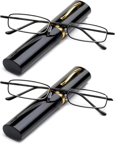 Miniatura 5 de Newbee Fashion - Gafas de lectura ultra compactas con clip de bolsillo portátil y estuche de aluminio para lectores "Pocket" Negro - 3 paquetes