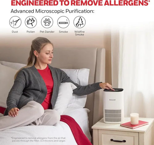 Miniatura 4 de Honeywell Allergen Plus HPA125W - Purificadores de aire HEPA compactos para habitación pequeña, cobertura de hasta 530 pies cuadrados, filtro 3