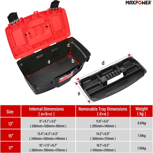 Miniatura 3 de MAXPOWER Cajas de herramientas con bandejas de herramientas extraíbles, caja de herramientas portátil para organizadores de herramientas