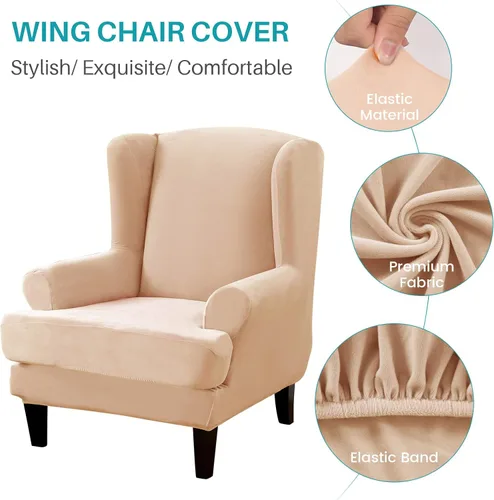 Miniatura 3 de MIFXIN Wingback - Funda para silla, de terciopelo de 2 piezas, elásticas, con funda de cojín, suave, lavable, protector de muebles para sala