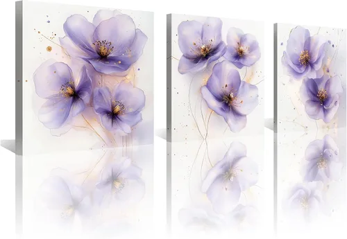 Miniatura 13 de NAN Wind 3 piezas de arte de pared de flores azules, impresión botánica moderna, ilustración floral floreciente, salpicaduras de acuarela y elegante