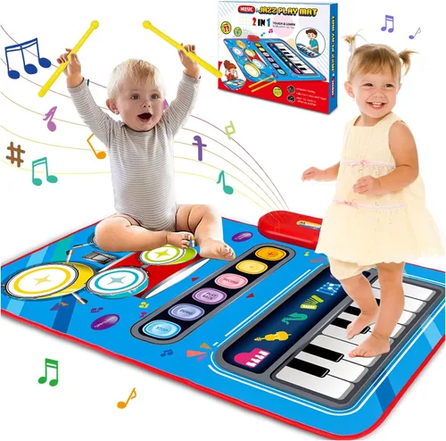 Juguetes de bebé para niños de 1 año: Alfombra musical para bebés Juguetes para niños pequeños de 1 a 2 años - Piano y tambor de 2 en 1 Alfombra de