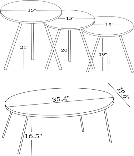 Miniatura 2 de Juego de mesa de sala de estar de 4 piezas, 1 mesa auxiliar y 3 mesas anidables, montaje sin herramientas