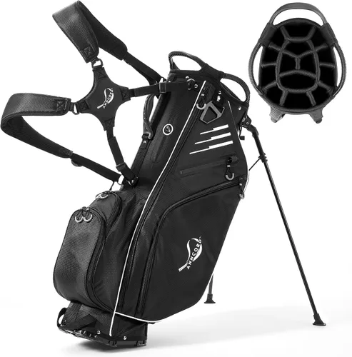 ANNCORD Bolsa de golf con divisores superiores de 14 vías de longitud completa con soporte, 8 bolsillos, bolsa enfriadora, bolsa de golf impermeable