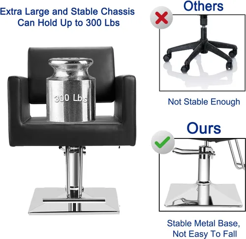 Miniatura 5 de Silla de peluquería para peluquería, capacidad de 330 libras, con bomba hidráulica resistente, equipo de belleza ajustable giratorio de 360°, Negro