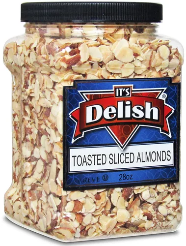 Miniatura 4 de It's Delish - Almendras tostadas gourmet en rodajas – Recipiente jumbo reutilizable a granel de 28 onzas – Horno de primera calidad tostadas frescas