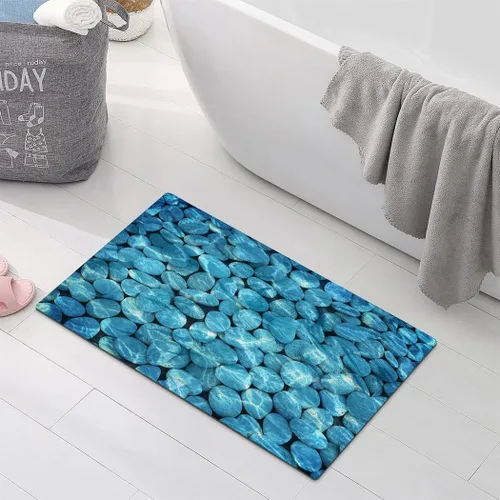 Miniatura 9 de Alfombra de baño con estampado de piedra de guijarro, antideslizante, lavable, patrón de adoquines, tapete de baño pequeño con parte trasera