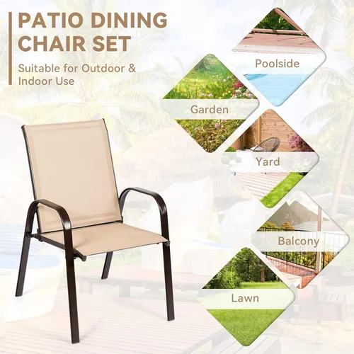 Miniatura 9 de Juego de 2 sillas de patio con marco de metal, sillas de comedor al aire libre, sillas de jardín resistentes con brazos, almohadillas